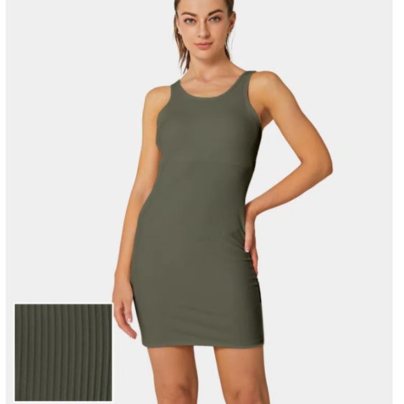 Green Ribbed Tank Bodycon Dress | Size S | Back Cut Out | Halara - Picture 2 of 2